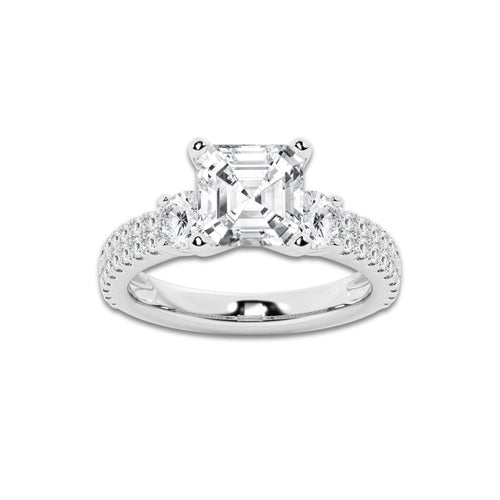 4.00 ctw Asscher Lab-Grown Diamond Three Stone Double Row Engagement Ring in Platinum for Women | E Color, VS1 Clarity, IGI Certified 3.00 ct Center Diamond