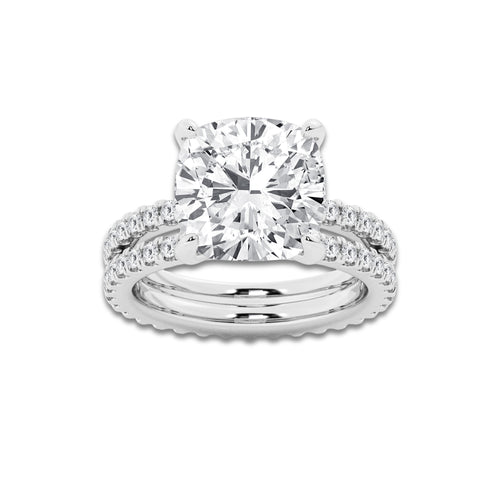8.22 ctw Cushion Lab-Grown Diamond Double Row Diamond Engagement Ring in 14K White Gold for Women | Colorless E, VS1 Clarity, IGI Certified 7.00 ct Center Diamond