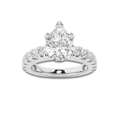 2.50 ctw Pear Lab-Grown Diamond Split-Prong Set Side Stone Engagement Ring in 14K White Gold for Women | Colorless D, VVS1 Clarity, IGI Certified 1.50 ct Center Diamond
