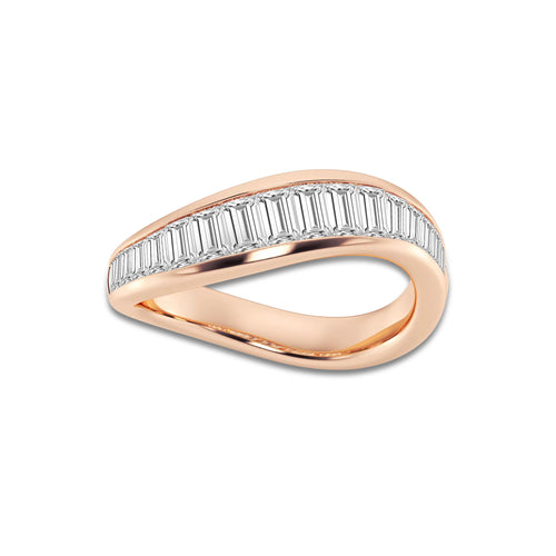 Stanza 1 1/4 ctw Baguette Lab Grown Diamond Curved Stackable Rings 14K Rose Gold, DE, VS1