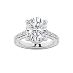 4.35 ctw Oval Lab-Grown Diamond Hidden Halo Side Stone Engagement Ring in Platinum for Women | Colorless E, VS1 Clarity, IGI Certified 4.00 ct Center Diamond