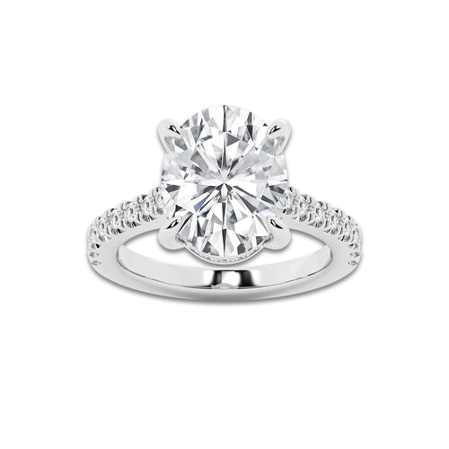 4.35 ctw Oval Lab-Grown Diamond Hidden Halo Side Stone Engagement Ring in Platinum for Women | Colorless E, VS1 Clarity, IGI Certified 4.00 ct Center Diamond