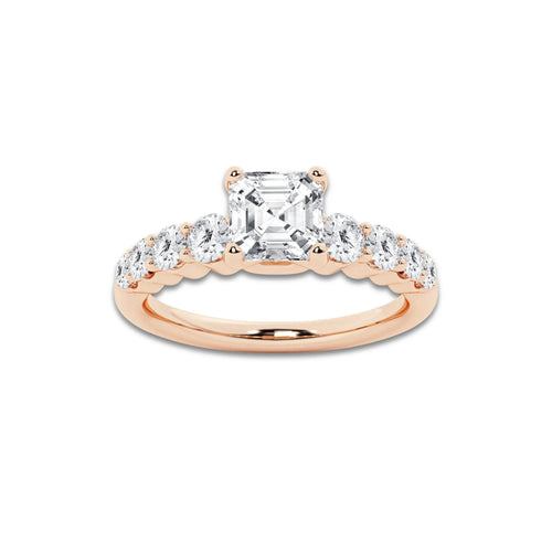 1.54 ctw Asscher Lab-Grown Diamond Side Stone Engagement Ring in 14K Rose Gold for Women | Colorless D, VVS1 Clarity, IGI Certified 1.00 Ct Center Diamond
