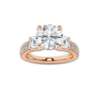 3.00 ctw Round Lab-Grown Diamond Three Stone Double Row Engagement Ring in 14K Rose Gold for Women | E Color, VS1 Clarity, IGI Certified 2.00 ct Center Diamond