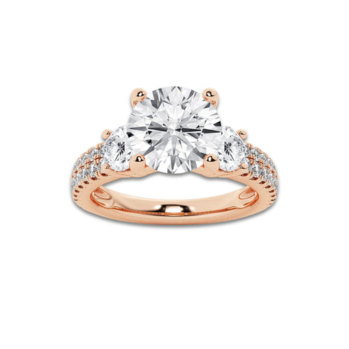 3.00 ctw Round Lab-Grown Diamond Three Stone Double Row Engagement Ring in 14K Rose Gold for Women | E Color, VS1 Clarity, IGI Certified 2.00 ct Center Diamond