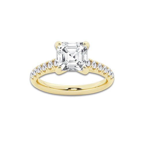 2.90 ctw Asscher Lab-Grown Diamond Pave Engagement Ring in 14K Yellow Gold for Women | E Color, VS1 Clarity, IGI Certified 2.50 ct Center Diamond