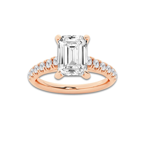 2.41 ctw Emerald Lab-Grown Diamond Pave Engagement Ring in 14K Rose Gold for Women | D Color, VVS1 Clarity, IGI Certified 2.00 ct Center Diamond