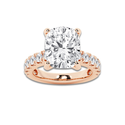 8.00 ctw Elongated Cushion Lab-Grown Diamond Split-Prong Set Side Stone Engagement Ring in 14K Rose Gold for Women | Colorless D, VVS1 Clarity, IGI Certified 7.00 ct Center Diamond