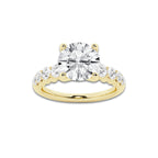 2.54 Ct Round Lab-Grown Diamond Half Eternity Engagement Ring in 14K Yellow Gold for Female, Colorless (E), VS1 Clarity | IGI Certified, 2.00 Ct Center Diamond