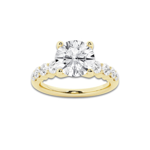 2.54 Ct Round Lab-Grown Diamond Half Eternity Engagement Ring in 14K Yellow Gold for Female, Colorless (E), VS1 Clarity | IGI Certified, 2.00 Ct Center Diamond