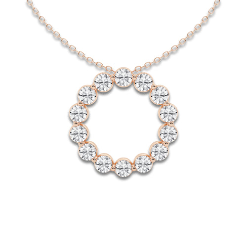 1 ctw Round Lab Grown Diamond Circle Pendant with Adjustable Chain 14K Rose Gold, DE, VS1 | 1 ct Center