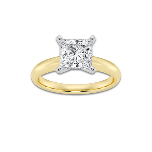 1.50 ctw Princess Lab-Grown Diamond Minimalist Engagement Ring in 14K White Gold And Yellow Gold for Women | D Color, VVS1 Clarity, IGI Certified