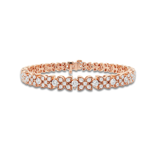 4 ctw Round Lab Grown Diamond X+O Bracelet - 7 Inches 14K Rose Gold, DE, VS1