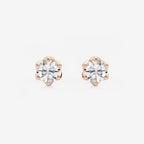 1 1/2 ctw Round Lab Grown Diamond Six Prong Flower Petal Solitaire Stud Earrings 14K Rose Gold, E, VS1