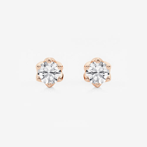 1 1/2 ctw Round Lab Grown Diamond Six Prong Flower Petal Solitaire Stud Earrings 14K Rose Gold, E, VS1