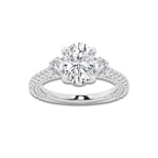 Hyacinth 4 1/2 ctw Oval Lab Grown Diamond Three Stone Engagement Ring with Side Diamonds Platinum, E, VS1 | IGI Certified, 3 ct Center