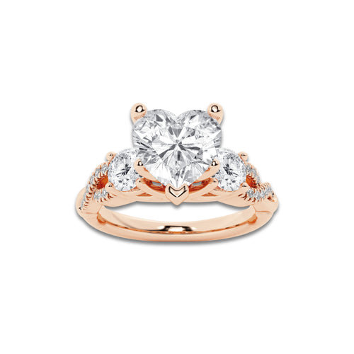 1.48 ctw Heart Lab-Grown Diamond Side Stone Engagement Ring in 14K Rose Gold for Women | Colorless E, VS1 Clarity, IGI Certified 1.00 ct Center Diamond
