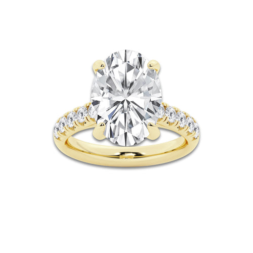 6.55 ctw Oval Lab-Grown Diamond Pave Engagement Ring in 14K Yellow Gold for Women | D Color, VVS1 Clarity, IGI Certified 6.00 ct Center Diamond