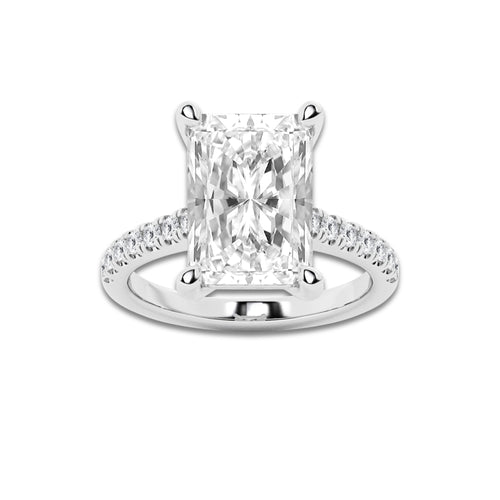 6.47 ctw Radiant Lab-Grown Diamond Hidden Halo Side Stone Engagement Ring in Platinum for Women | Colorless D, VVS1 Clarity, IGI Certified 6.00 ct Center Diamond