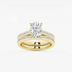 Synergy 2 3/4 ctw Oval Lab Grown Diamond Baguette and Princess Side Stone Bridal Set 14K Yellow Gold, E, VS1 | IGI Certified, 2 ct Center