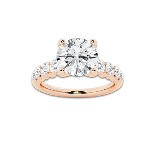 2.04 ctw Round Lab-Grown Diamond Side Stone Engagement Ring in 14K Rose Gold for Women | Colorless D, VVS1 Clarity, IGI Certified 1.50 Ct Center Diamond