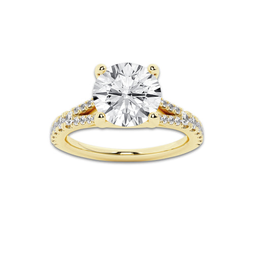 1.83 ctw Round Lab-Grown Diamond Split Shank Side Stone Engagement Ring in 14K Yellow Gold for Women | Colorless E, VS1 Clarity, IGI Certified 1.50 ct Center Diamond