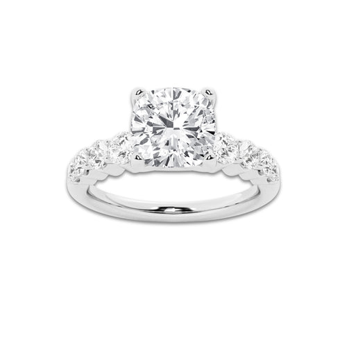 2.04 ctw Cushion Lab-Grown Diamond Side Stone Engagement Ring in 14K White Gold for Women | Colorless D, VVS1 Clarity, IGI Certified 1.50 Ct Center Diamond
