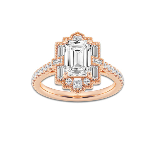 Cleopatra 2 2/3 ctw Multi-Shape Lab Grown Diamond Vintage Inspired Art Deco Engagement Ring 14K Rose Gold, D, VVS | IGI Certified, 2 ct Center