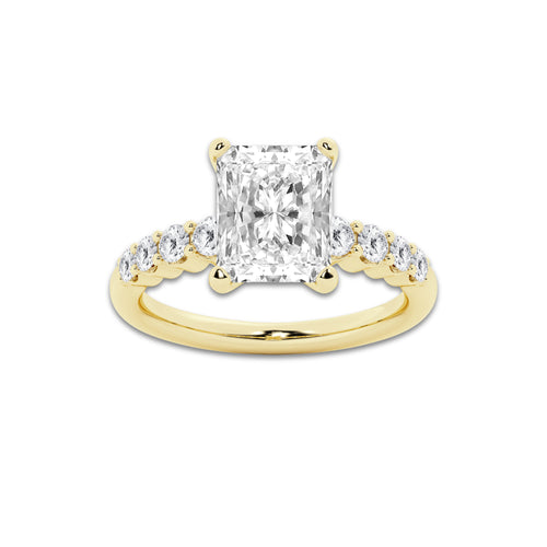 4.66 Ct Radiant Lab-Grown Diamond Half Eternity Engagement Ring in 14K Yellow Gold for Female, Colorless (D), VVS1 Clarity | IGI Certified, 4.00 Ct Center Diamond