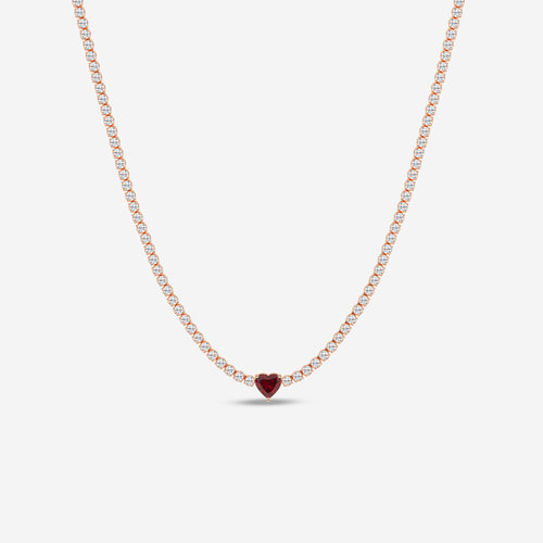 5.9 mm Heart Shaped Created Ruby and 6 5/8 ctw Round Lab Grown Diamond Necklace 14K Rose Gold