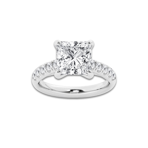 4.43 ctw Princess Lab-Grown Diamond Pave Engagement Ring in 14K White Gold for Women | D Color, VVS1 Clarity, IGI Certified 4.00 ct Center Diamond