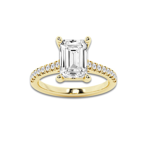 3.28 ctw Emerald Lab-Grown Diamond Hidden Halo Side Stone Engagement Ring in 18K Yellow Gold for Women | Colorless D, VVS1 Clarity, IGI Certified 3.00 ct Center Diamond