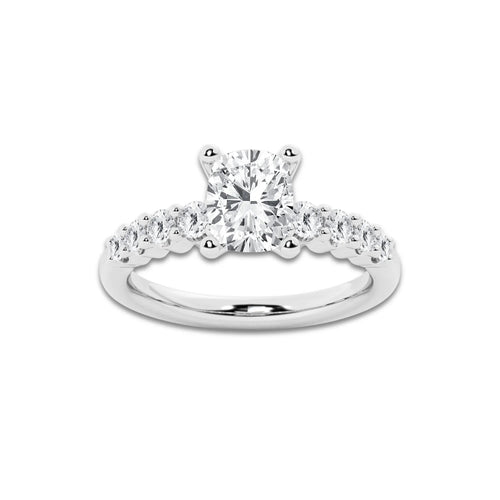 2.02 ctw Elongated Cushion Lab-Grown Diamond Side Stone Engagement Ring in 14K White Gold for Women | Colorless E, VS1 Clarity, IGI Certified 1.50 Ct Center Diamond