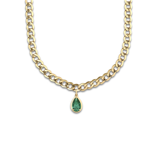 12x8 mm Pear Cut Lab Grown Emerald Solitaire Necklace 14K Yellow Gold