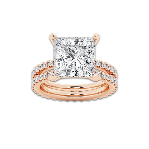 8.22 ctw Princess Lab-Grown Diamond Double Row Diamond Engagement Ring in 14K Rose Gold for Women | Colorless D, VVS1 Clarity, IGI Certified 7.00 ct Center Diamond