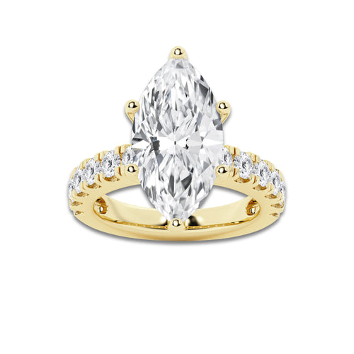 7.00 ctw Marquise Lab-Grown Diamond Split-Prong Set Side Stone Engagement Ring in 14K Yellow Gold for Women | Colorless E, VS1 Clarity, IGI Certified 6.00 ct Center Diamond