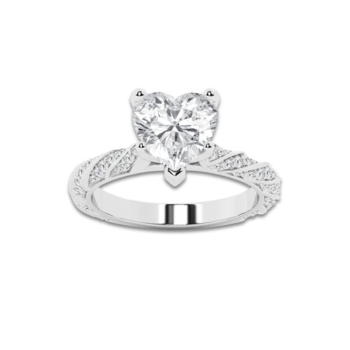 5.42 ctw Heart Lab-Grown Diamond Twisted Band Engagement Ring in 14K White Gold for Women | Colorless E, VS1 Clarity, IGI Certified 5.00 ct Center Diamond