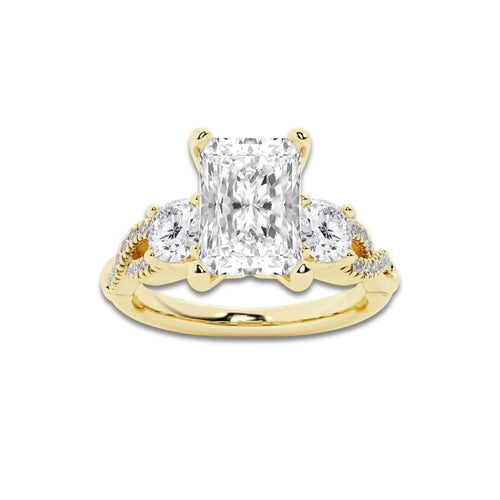 1.98 ctw Radiant Lab-Grown Diamond Side Stone Engagement Ring in 14K Yellow Gold for Women | Colorless D, VVS1 Clarity, IGI Certified 1.50 ct Center Diamond