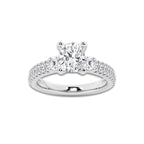 2.21 ctw Elongated Cushion Lab-Grown Diamond Three Stone Double Row Engagement Ring in 14K White Gold for Women | D Color, VVS1 Clarity, IGI Certified 1.50 ct Center Diamond