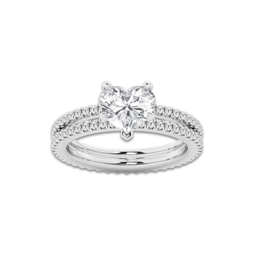2.19 ctw Heart Lab-Grown Diamond Double Row Diamond Engagement Ring in 14K White Gold for Women | Colorless E, VS1 Clarity, IGI Certified 1.50 ct Center Diamond