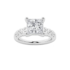 2.04 Ct Princess Lab-Grown Diamond Half Eternity Engagement Ring in Platinum for Female, Colorless (E), VS1 Clarity | IGI Certified, 1.50 Ct Center Diamond