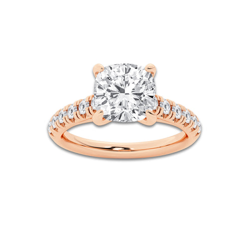 2.40 ctw Cushion Lab-Grown Diamond Pave Engagement Ring in 14K Rose Gold for Women | D Color, VVS1 Clarity, IGI Certified 2.00 ct Center Diamond