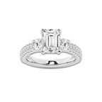 3.50 ctw Emerald Lab-Grown Diamond Three Stone Double Row Engagement Ring in Platinum for Women | D Color, VVS1 Clarity, IGI Certified 2.50 ct Center Diamond