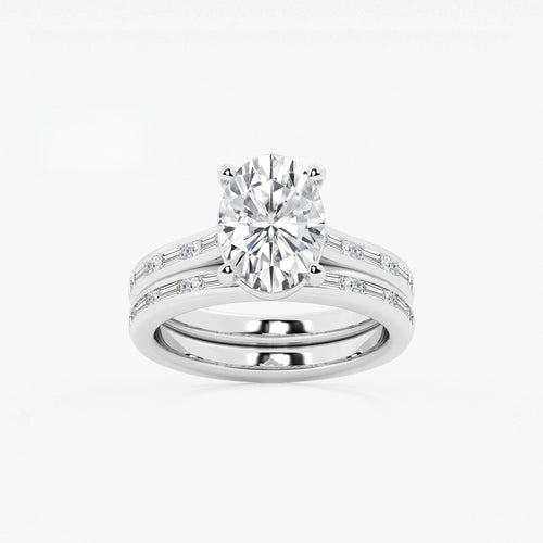 Synergy 3 3/4 ctw Oval Lab Grown Diamond Baguette and Princess Side Stone Bridal Set Platinum, E, VS1 | IGI Certified, 3 ct Center