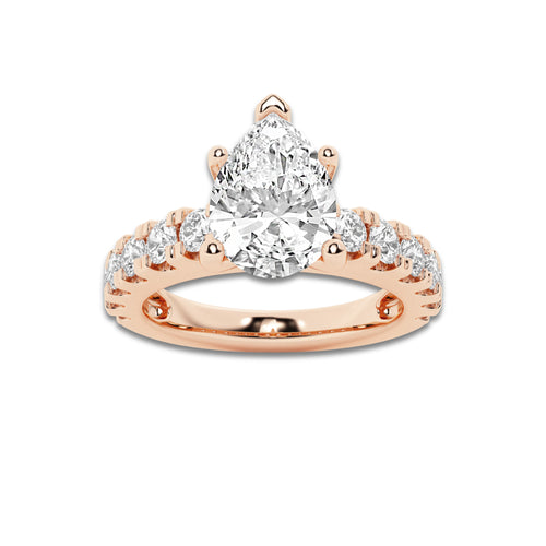 2.50 ctw Pear Lab-Grown Diamond Split-Prong Set Side Stone Engagement Ring in 14K Rose Gold for Women | Colorless D, VVS1 Clarity, IGI Certified 1.50 ct Center Diamond