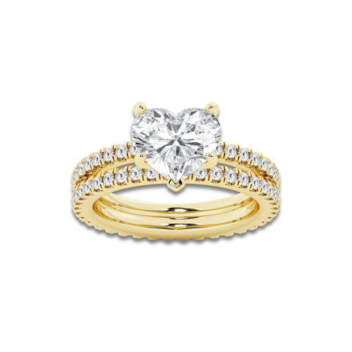 3.39 ctw Heart Lab-Grown Diamond Double Row Diamond Engagement Ring in 14K Yellow Gold for Women | Colorless E, VS1 Clarity, IGI Certified 2.50 ct Center Diamond