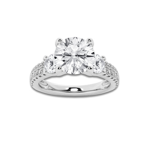 2.25 ctw Round Lab-Grown Diamond Three Stone Double Row Engagement Ring in Platinum for Women | E Color, VS1 Clarity, IGI Certified 1.50 ct Center Diamond