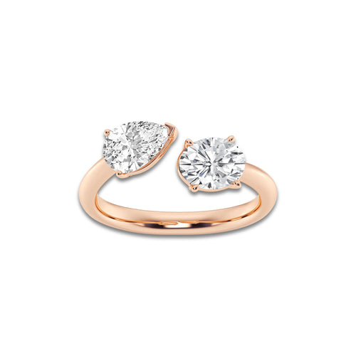 Symphony 1 1/2 Toi Et Moi Pear and Oval Ring 14K Rose Gold, DE, VS1