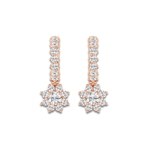 1 1/3 ctw Round Lab Grown Diamond Sunflower Drop with Petite Hoop Earrings 14K Rose Gold, DE, VS1