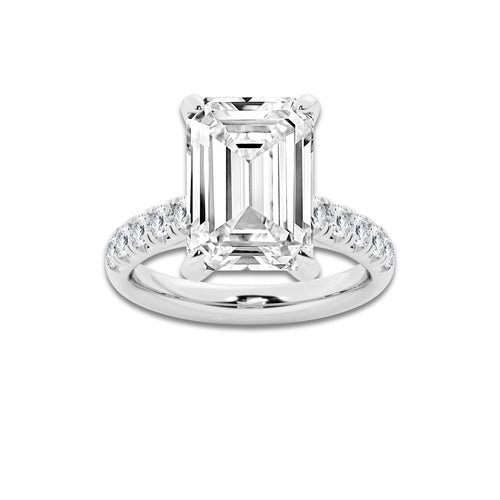 8.55 ctw Emerald Lab-Grown Diamond Pave Engagement Ring in Platinum for Women | D Color, VVS1 Clarity, IGI Certified 8.00 ct Center Diamond